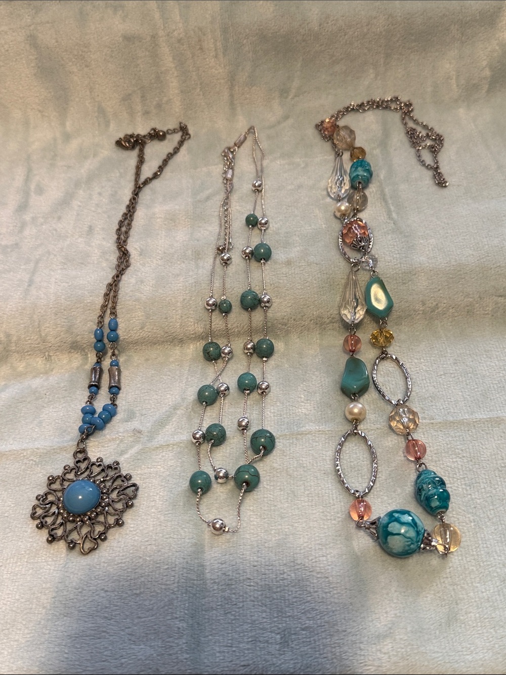 Turquoise Multi-Bead Fashion Necklace Bundle - Women Jewelry